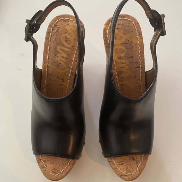 Sam Edelman "Camilla" Black leather wedge sandals - Picture 2 of 5